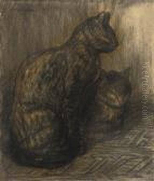 Deux Chats Oil Painting by Theophile Alexandre Steinlen