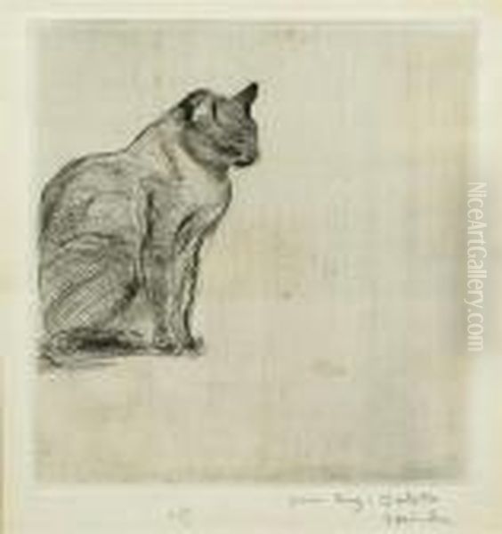 Seated Cat. Oil Painting by Theophile Alexandre Steinlen