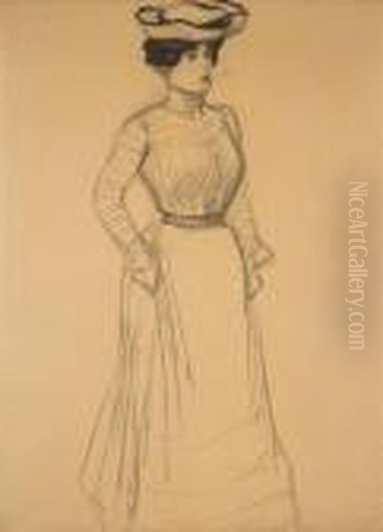 Femme Debout Oil Painting by Theophile Alexandre Steinlen