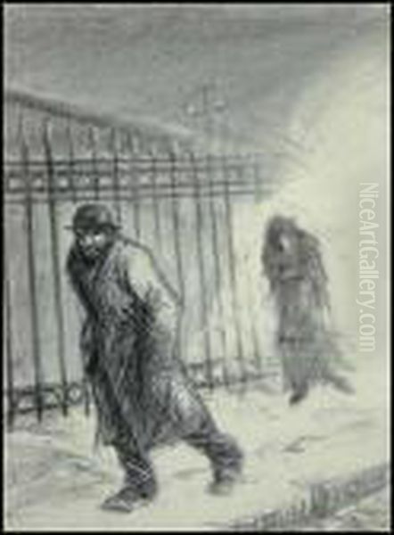 Street Scene Oil Painting by Theophile Alexandre Steinlen