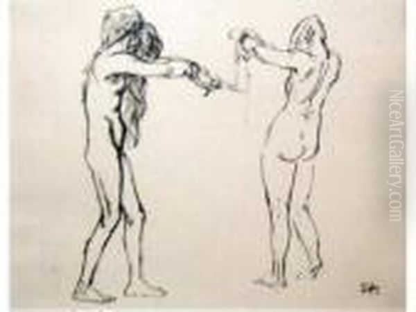 Deux Etudes De Nus Oil Painting by Theophile Alexandre Steinlen