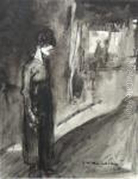 Femme Se Tenant Dans Une Rue Oil Painting by Theophile Alexandre Steinlen