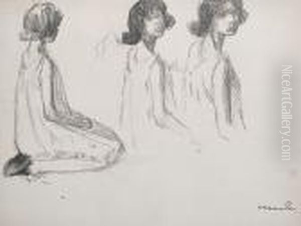 Three Studies Of A Young Girl Oil Painting by Theophile Alexandre Steinlen