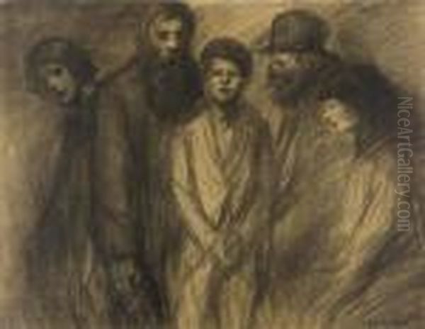 Group Of Figures. Oil Painting by Theophile Alexandre Steinlen