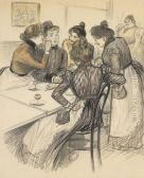 Au Cafe (pour 
Gil Blas Oil Painting by Theophile Alexandre Steinlen