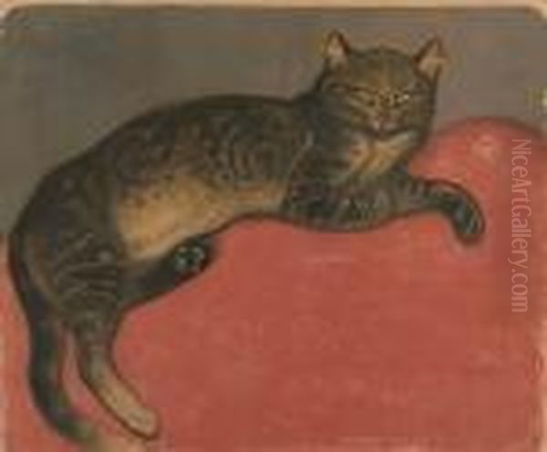 L'hiver, Chat Sur Un Coussin Oil Painting by Theophile Alexandre Steinlen