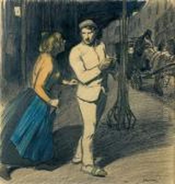 Scene De Rue Oil Painting by Theophile Alexandre Steinlen