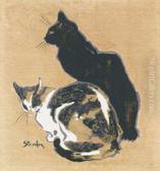 Zwei Katzen. Oil Painting by Theophile Alexandre Steinlen