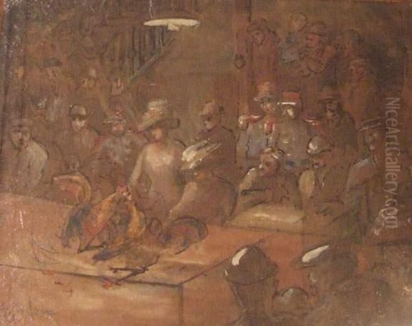 Combat De Coq Oil Painting by Theophile Alexandre Steinlen