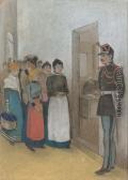 La Visite A La Prison St-lazare. Oil Painting by Theophile Alexandre Steinlen