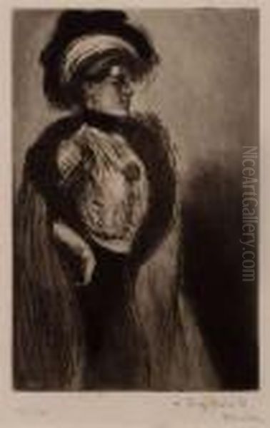 Femme Au Boa Oil Painting by Theophile Alexandre Steinlen