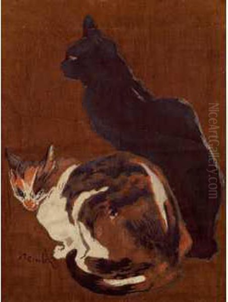 Les Deux Chats Oil Painting by Theophile Alexandre Steinlen