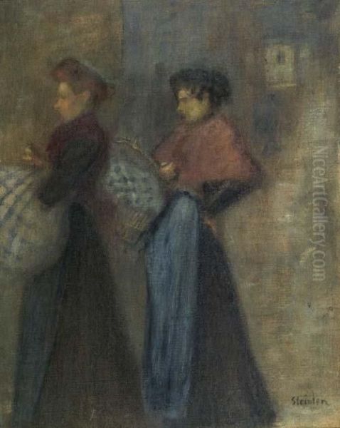 Les Deux Trottins Oil Painting by Theophile Alexandre Steinlen