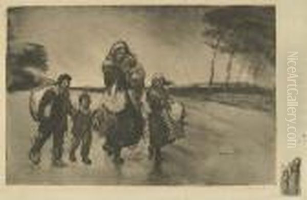 Les Refugies Oil Painting by Theophile Alexandre Steinlen