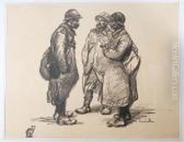 Trois Poilus Oil Painting by Theophile Alexandre Steinlen