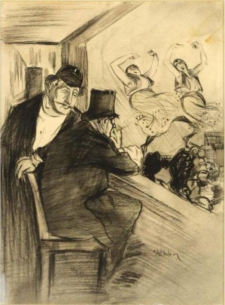 Two Men At The Theatre Oil Painting by Theophile Alexandre Steinlen