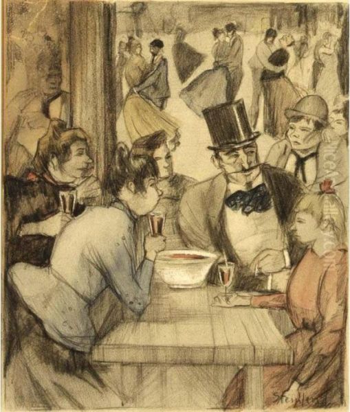 People At The Cafe Oil Painting by Theophile Alexandre Steinlen