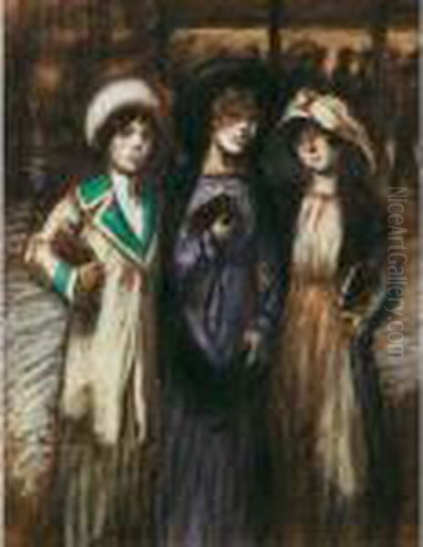 Les Trois Trottins Oil Painting by Theophile Alexandre Steinlen