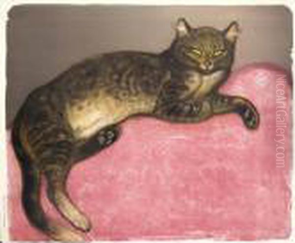 L'hiver. Chat Sur Un Coussin (crauzat 293) Oil Painting by Theophile Alexandre Steinlen