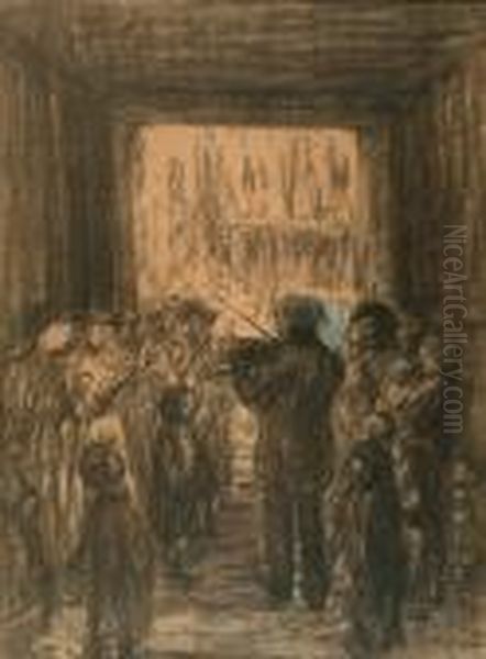 Crowd Listening To A Fiddler Oil Painting by Theophile Alexandre Steinlen