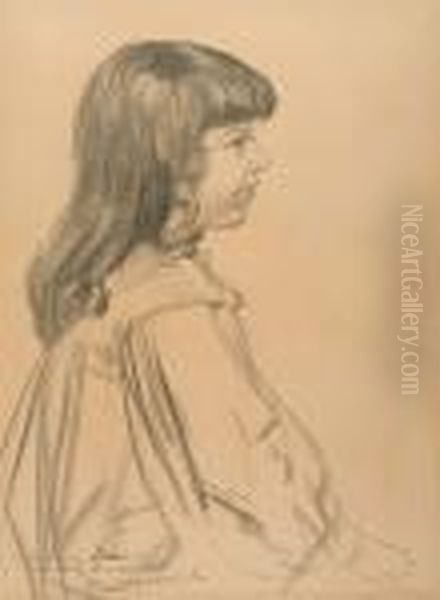 Portrait Of A Young Girl Oil Painting by Theophile Alexandre Steinlen