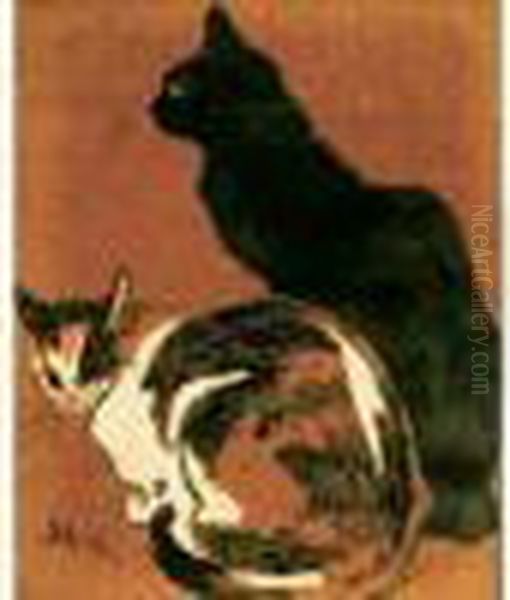 Chat Noir, Chat Roux Oil Painting by Theophile Alexandre Steinlen