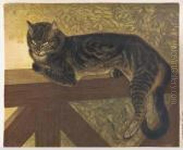 Ete, Chat Sur Une Balustrade Oil Painting by Theophile Alexandre Steinlen