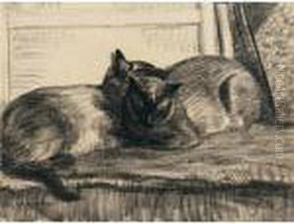 Cats Sleeping In The Studio, April 3 Oil Painting by Theophile Alexandre Steinlen