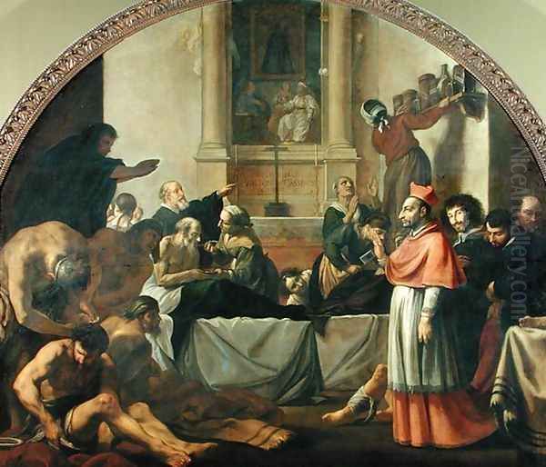 St. Charles Borromeo 1538-84 Visiting the Plague Victims in Milan in 1576 Oil Painting by Karel Skreta