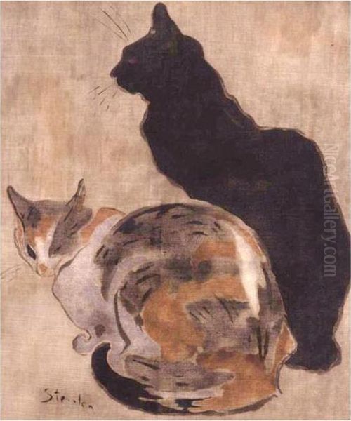 Two Cats Oil Painting by Theophile Alexandre Steinlen