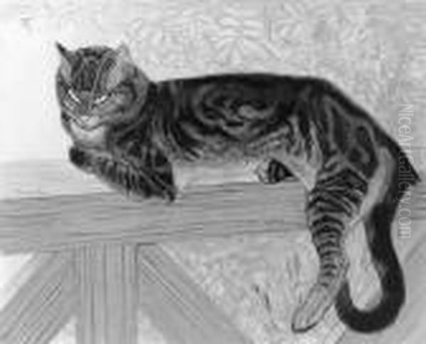 L'ete, Chat Sur Une Balustrade (crauzat 292) Oil Painting by Theophile Alexandre Steinlen