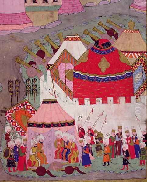 TSM H.1524 Siege of Vienna by Suleyman I 1494-1566 the Magnificent, in 1529, from the Hunername by Lokman, detail of the Ottoman camp, 1588 Oil Painting by I the Magnificent Suleyman