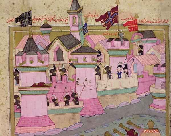 TSM H.1524 Siege of Vienna by Suleyman I 1494-1566 the Magnificent, in 1529, from the Hunername by Lokman, detail of Vienna, 1588 Oil Painting by I the Magnificent Suleyman