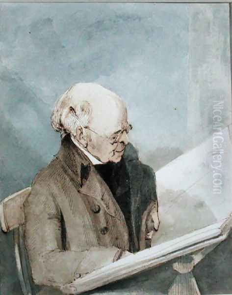 Mr Taylor, Haymans pupil, in the Print Room of the British Museum, c.1820 Oil Painting by John Thomas Smith