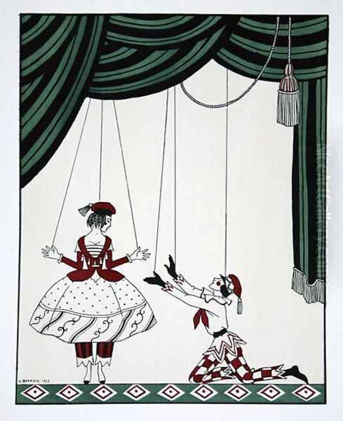 Petroushka, from the series Designs on the dances of Vaslav Nijinsky 1889-1950. Georges Barbier 1882-1932, Pochoir Print Oil Painting by Mikhail Shibanov