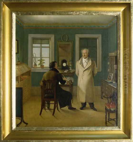 Goethe Dictating to his Clerk John, 1834 Oil Painting by Johann Joseph Schmeller