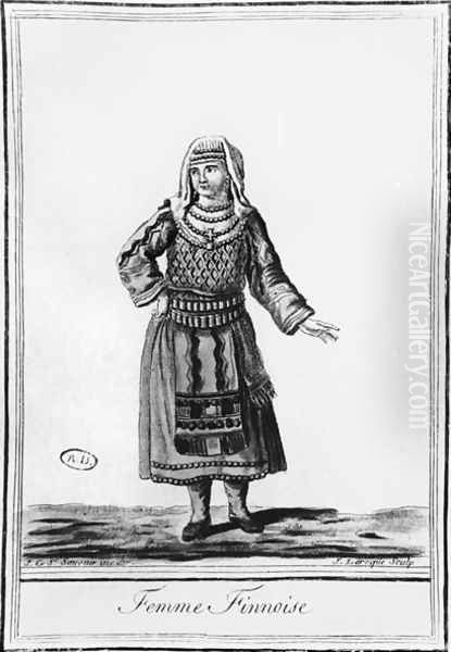 Finnish woman in traditional costume, engraved by J. Laroque Oil Painting by Sauveur, J.G.