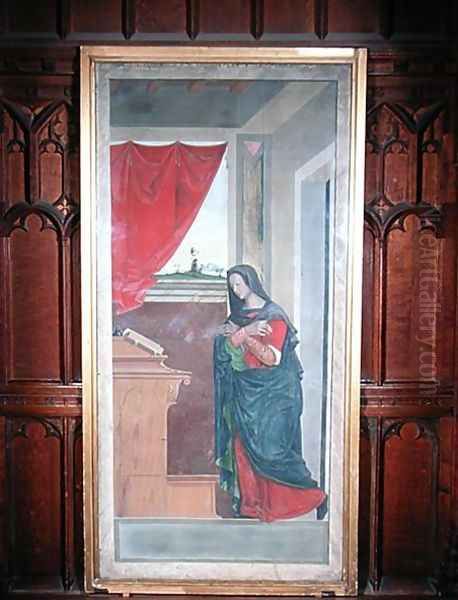 Virgin Annunciate, annunciation panel originally forming one of the outside shutters of the organ in San Bartolomeo, Vicenza Oil Painting by Giovanni de' Vajenti Speranza