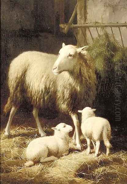 Moutons dans la bergerie 2 Oil Painting by Theo van Sluys