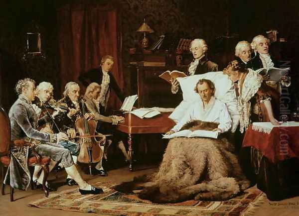 Mozart 1756-91 Sings his Requiem Oil Painting by Thomas W. Shields