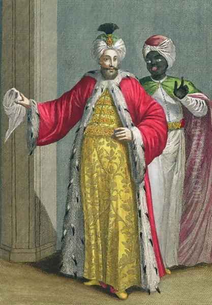 The Grand Lord, in his seraglio with the Kislar Agassi, 18th century Oil Painting by Philippe Simonneau