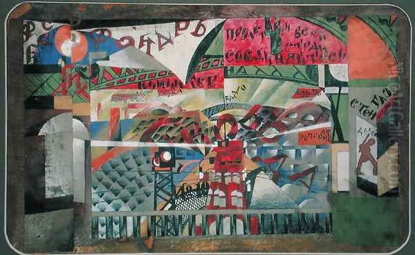 Stage design for an agitational performance, 1920 Oil Painting by M I Stepanov