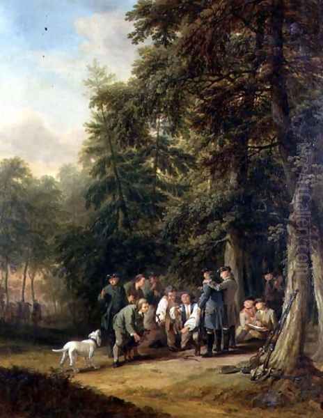 The Kill at a Foxhunt Attended by an Artist Sketching, 1770 Oil Painting by and Kraus, G.M. Schutz, C.G. the Elder