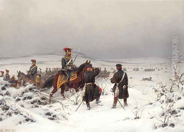 German cavalry in a winter landscape Oil Painting by Christian Sell