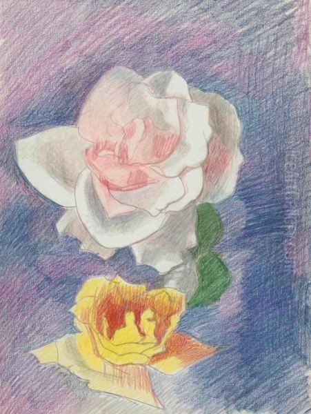 Pink And Yellow Roses Oil Painting by Joseph Stella