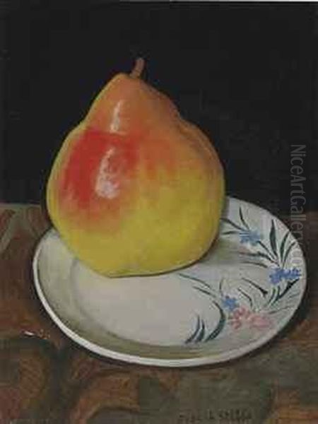 Pear On A Plate Oil Painting by Joseph Stella