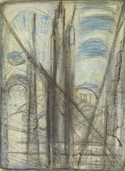 Brooklyn Bridge Study--new York Interpreted Oil Painting by Joseph Stella