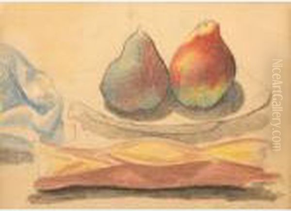 Still Life With Pears And Bread Oil Painting by Joseph Stella