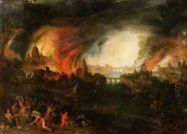 The Burning of Troy Oil Painting by Pieter Schoubroeck