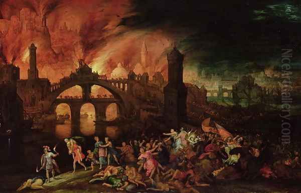 The Destruction of Troy, 1606 Oil Painting by Pieter Schoubroeck